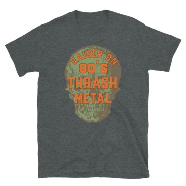 Raised On 80's Thrash Metal T-Shirt by Left Arrow Tees Dark Grey Heather