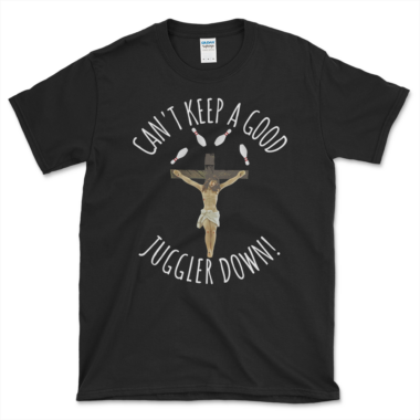 Jesus On A Cross Juggling T-shirt Black by Left Arrow Tees