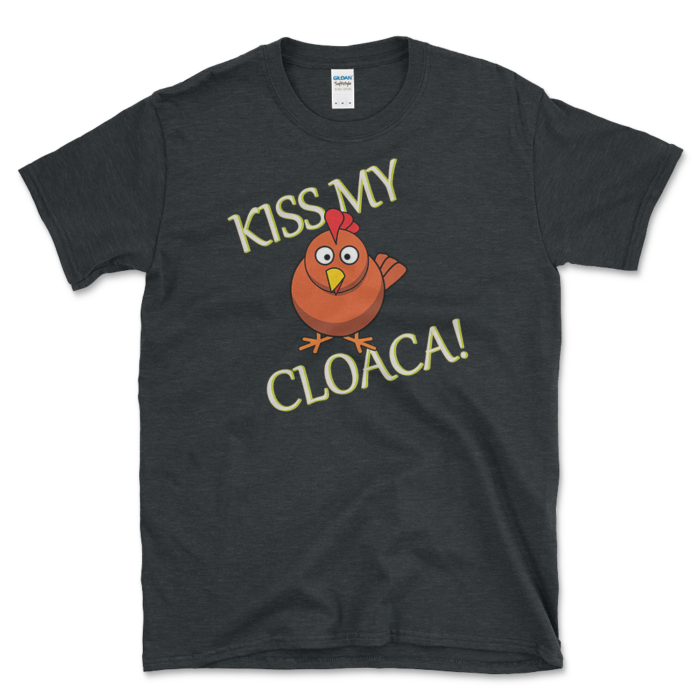 Funny Chickens Cloaca T-shirt Dark Heather by Left Arrow Tees