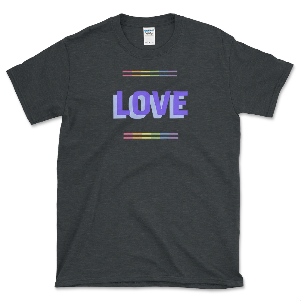 Love Gay Pride T-shirt Dark Heather by Left Arrow Tees
