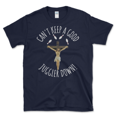 Jesus On A Cross Juggling T-shirt Navy by Left Arrow Tees