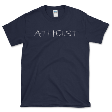 Atheist Typography T-shirt navy by Left Arrow Tees.