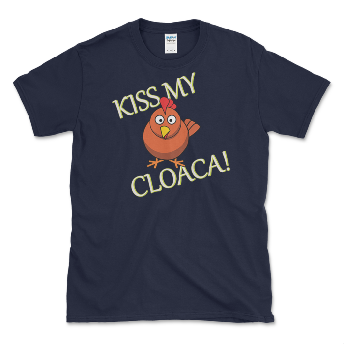 Funny Chickens Cloaca T-shirt Navy by Left Arrow Tees