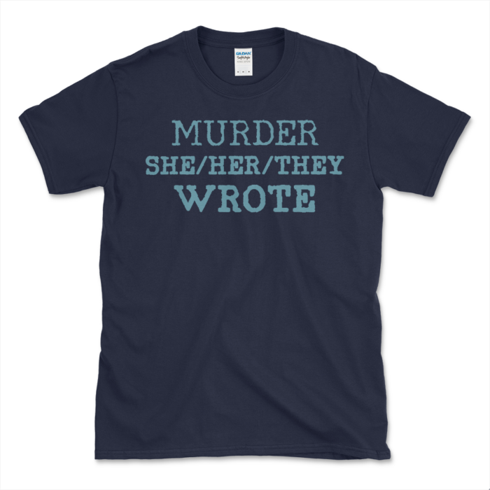 True Crime Pronouns t-shirt Navy by Left Arrow Tees