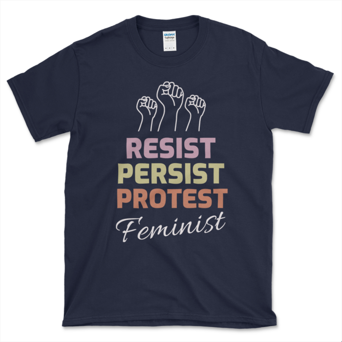 Feminist Fist T-shirt Navy by Left Arrow Tees