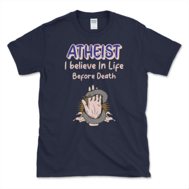 Atheism Quote T-shirt Navy by Left Arrow Tees