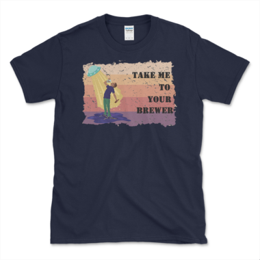 Beer Drinker's Alien Abduction T-shirt Navy by Left Arrow Tees