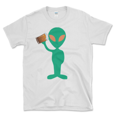 Alien Drinking A Beer Graphic T-shirt White by Left Arrow Tees