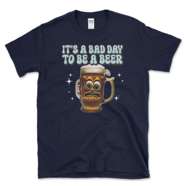Funny Scared Beer T-shirt Navy by Left Arrow Tees
