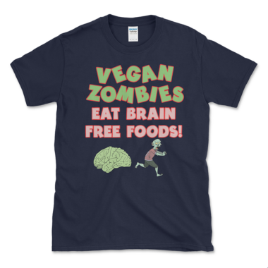 Funny Vegan Zombie Joke T-shirt Navy by Left Arrow Tees