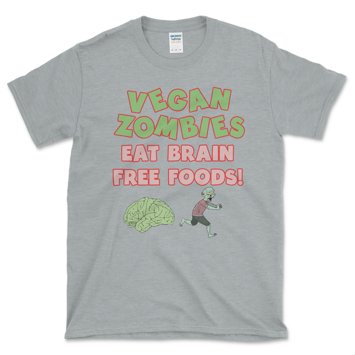 Funny Vegan Zombie Joke T-shirt Sport Grey by Left Arrow Tees