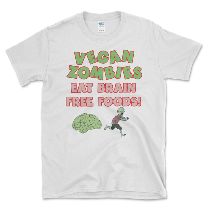 Funny Vegan Zombie Joke T-shirt White by Left Arrow Tees