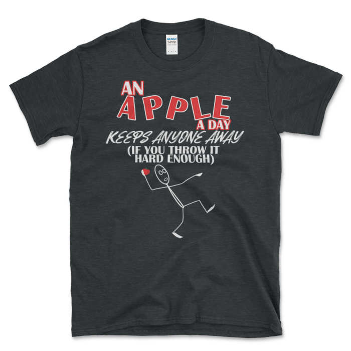 Throwing An Apple Joke T-shirt Dark Heather by Left Arrow Tees