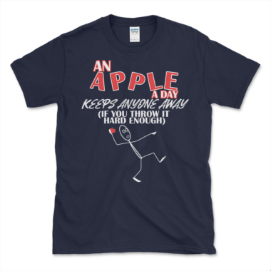 Throwing An Apple Joke T-shirt Navy by Left Arrow Tees