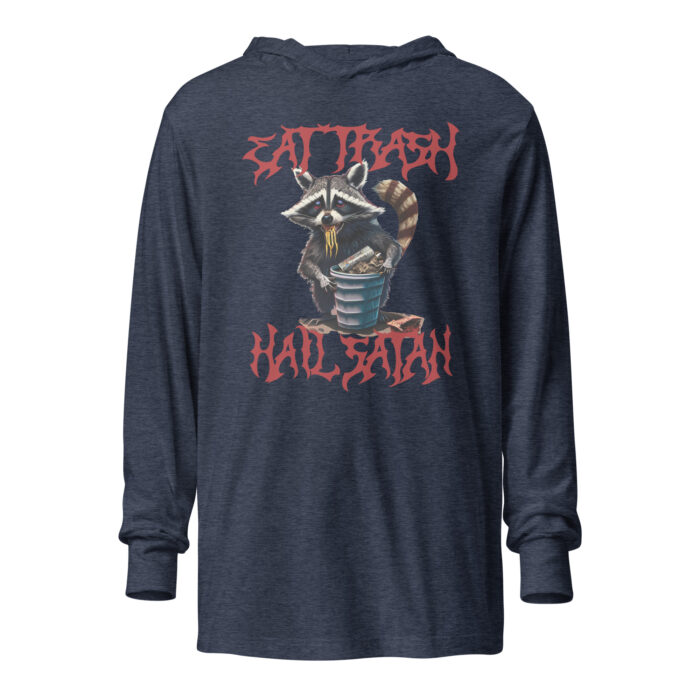 Satanic Trash Panda Hooded T-shirt HEather Navy by Left Arrow Tees