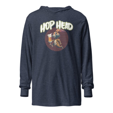 unisex-hooded-long-sleeve-tee-heather-navy-front-6504d19a20371.jpg Hop Head Running Rabbit Lightweight Hoodie Heather Navy by Left Arrow Tees