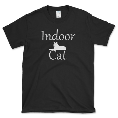 unisex-basic-softstyle-t-shirt-black-front-661a9f1cbb62a.png Introvert's cat t-shirt that sayd Indoor Cat and features a cat silhouette. Black Tee by Left Arrow Tees.