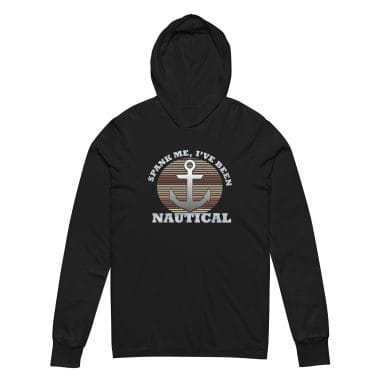 unisex-hooded-long-sleeve-tee-black-front-674883ac87042.jpg A lightweight, black long-sleeve hoodie featuring a playful nautical-themed design with an anchor and the humorous phrase, "Spank Me, I've Been Nautical." Perfect for those embracing anti-hustle culture with a touch of cheeky humor and a relaxed, laid-back vibe. Left Arrow Tees affordable graphic tees with free shipping.