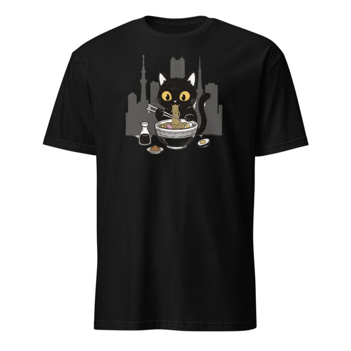 Anime Cat Eating Ramen T-Shirt